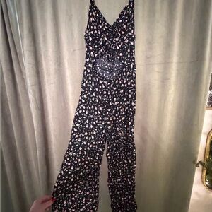Floral Black Jumpsuit with midsection cutout